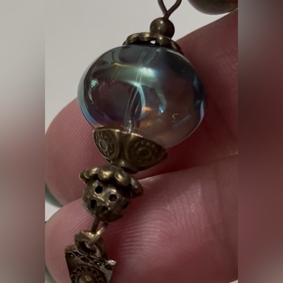 Handmade Boho Bronze Earrings with Iridescent Czech Glass | Gift Ready | Artisan - Picture 7 of 9
